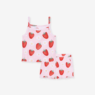 Bamboo Pointelle Lettuce Edge Cami & Short Set - Penny (Strawberries )