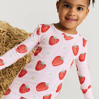 Bamboo Pointelle Long Sleeve Pajama Set - Penny (Strawberries ) Posh Peanut Size: 3T-4T