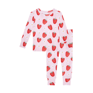 Bamboo Pointelle Long Sleeve Pajama Set - Penny (Strawberries ) Posh Peanut Size: 3T-4T
