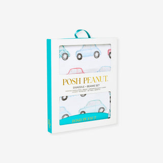Bamboo Infant Swaddle and Beanie Set - Ciao (Cars) Swaddling Blankets Posh Peanut Size: One Size