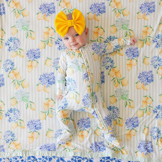 Bamboo Ruffle Footie with 2-Way Zipper - Nicola (Lemon Floral)Posh PeanutSize: Newborn