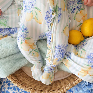 Bamboo Ruffle Footie with 2-Way Zipper - Nicola (Lemon Floral)Posh PeanutSize: Newborn