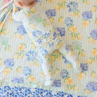 Bamboo Ruffle Footie with 2-Way Zipper - Nicola (Lemon Floral)Posh PeanutSize: Newborn