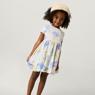 Bamboo Short Sleeve Ruffled Twirl Dress - Nicola (Lemon Floral) Bamboo Short Sleeve Ruffled Twirl Dress - Nicola (Lemon Floral)
