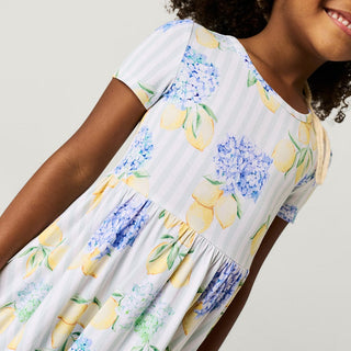 Bamboo Short Sleeve Ruffled Twirl Dress - Nicola (Lemon Floral) Baby & Toddler Dresses Posh Peanut Size: 2T