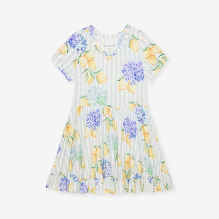 Bamboo Short Sleeve Ruffled Twirl Dress - Nicola (Lemon Floral) Baby & Toddler Dresses Posh Peanut Size: 2T