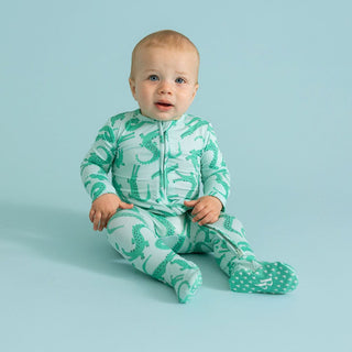 Bamboo Footie with 2-Way Zipper - Smiles (Crocodiles)