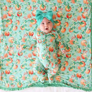 Bamboo Ruffle Footie with 2-Way Zipper - Arancia (Citrus) Baby & Toddler Sleepwear Posh Peanut Size: Newborn