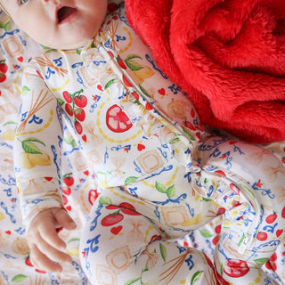 Bamboo Ruffle Footie with 2-Way Zipper - Mangia (Pasta)Posh PeanutSize: Newborn