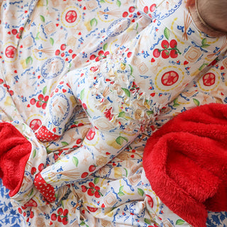 Bamboo Ruffle Footie with 2-Way Zipper - Mangia (Pasta)Posh PeanutSize: Newborn