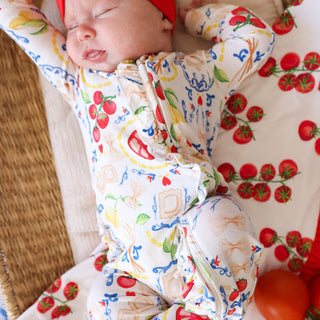 Bamboo Ruffle Footie with 2-Way Zipper - Mangia (Pasta)Posh PeanutSize: Newborn