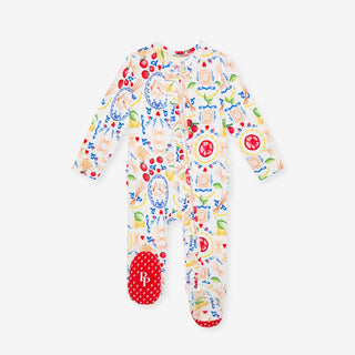 Bamboo Ruffle Footie with 2-Way Zipper - Mangia (Pasta)Posh PeanutSize: Newborn