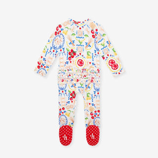 Bamboo Ruffle Footie with 2-Way Zipper - Mangia (Pasta)Posh PeanutSize: Newborn