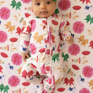 Bamboo Ruffle Footie with 2-Way Zipper - Sabrina (Cheer)Posh PeanutSize: 0-3 Months