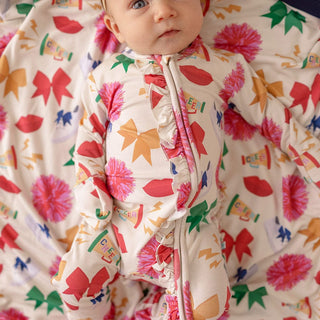 Bamboo Ruffle Footie with 2-Way Zipper - Sabrina (Cheer)Posh PeanutSize: 0-3 Months