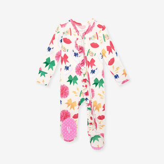 Bamboo Ruffle Footie with 2-Way Zipper - Sabrina (Cheer)Posh PeanutSize: 0-3 Months