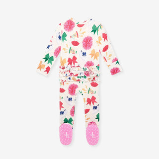 Bamboo Ruffle Footie with 2-Way Zipper - Sabrina (Cheer)Posh PeanutSize: 0-3 Months