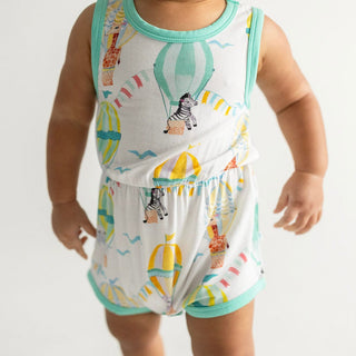 Posh Peanut Bamboo Varsity Bubble Romper - Balloon Wonder | Baby Riddle