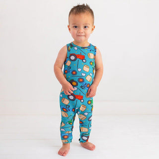Boy's Bamboo Basic Racerback Romper - Roberts (Trucks) Baby One-Pieces