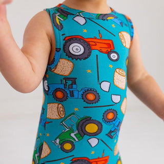 Boy's Bamboo Basic Racerback Romper - Roberts (Trucks) Baby One-Pieces