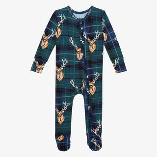 Boy's Bamboo Footie with Zipper, Beckford (Deer) Posh Peanut Size: Newborn