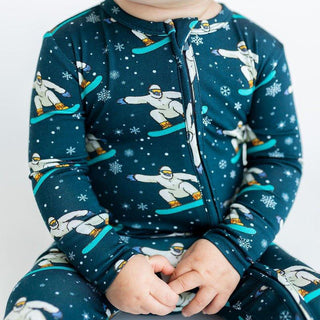 Boy's Bamboo Footie with Zipper - Yeti (Snowboarding) Baby & Toddler Sleepwear