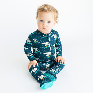 Boy's Bamboo Footie with Zipper - Yeti (Snowboarding) Baby & Toddler Sleepwear