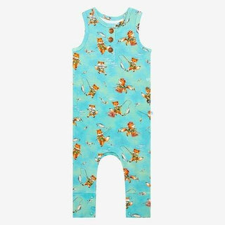 Boy's Bamboo Henley Racerback Romper - Arlo (Foxes) Baby One-Pieces