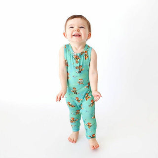 Boy's Bamboo Henley Racerback Romper - Arlo (Foxes) Baby One-Pieces