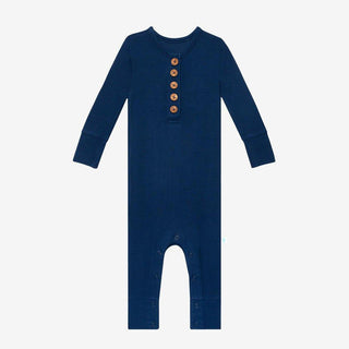 Boy's Bamboo Long Sleeve Henley Romper - Agate Waffle Baby One-Pieces