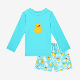 Boy's Swim Trunks & Rash Guard T-Shirt Set - Ducky (Ducks) Baby & Toddler Swimwear