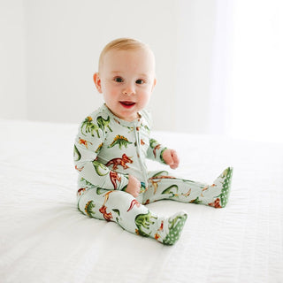 Posh Peanut Bamboo Footie with Zipper - Buddy (Dinosaurs) | Baby Riddle