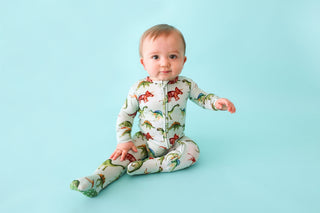 Posh Peanut Bamboo Footie with Zipper - Buddy (Dinosaurs) | Baby Riddle