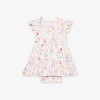 Posh Peanut Bamboo Cap Sleeve Ruffled Twirl Bodysuit Dress - Clementine (Bunnies) | Baby Riddle