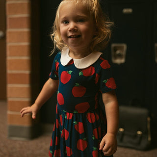Bamboo Collared Twirl Bodysuit Dress - Lilian (Apple)Posh PeanutSize: 12-18 Months