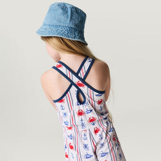 Bamboo Criss-Cross Back Romper - Connor (Nautical)