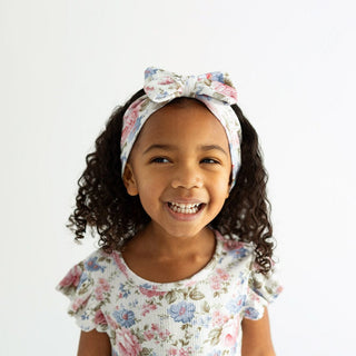 Posh Peanut Bamboo Infant Pointelle Luxe Headwrap with Bow - Etta (Floral) | Baby Riddle