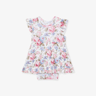Bamboo Pointelle Ruffled Bodysuit Dress - Etta (Floral)Posh PeanutSize: 0-3 Months