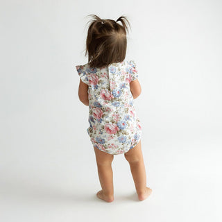 Posh Peanut Bamboo Pointelle Cap Sleeve Ruffled Bubble Romper - Etta (Floral) | Baby Riddle