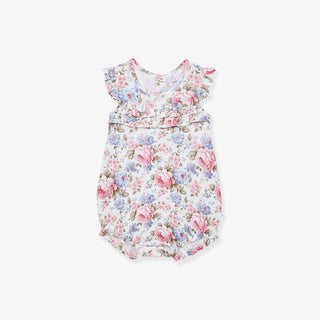 Posh Peanut Bamboo Pointelle Cap Sleeve Ruffled Bubble Romper - Etta (Floral) | Baby Riddle