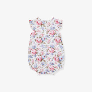 Posh Peanut Bamboo Pointelle Cap Sleeve Ruffled Bubble Romper - Etta (Floral) | Baby Riddle