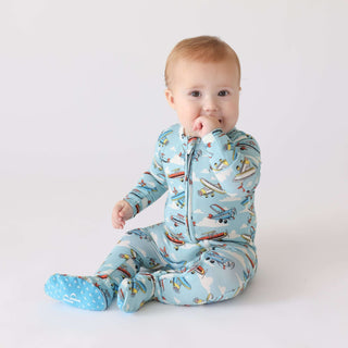 Posh Peanut Bamboo Footie with 2-Way Zipper - Posh Planes | Baby Riddle