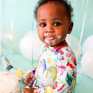 Bamboo Footie with Zipper - Happy Birthday Baby & Toddler Sleepwear