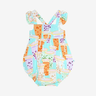 Girl's Basic Ruffled Cap Sleeve Bubble Romper - Boba Time (Tea) Baby One-Pieces