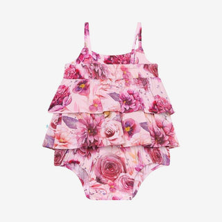 Girl's Bamboo Basic Ruffled Spaghetti Romper - Amira (Floral) Baby One-Pieces