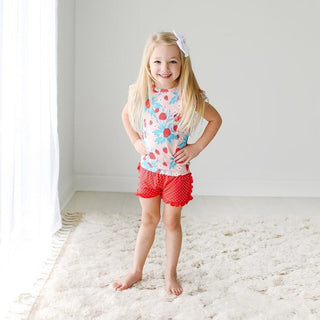 Girl's Bamboo Cap Sleeve T-Shirt and Ruffled Varsity Short Set - Strawberry Baby & Toddler Outfits