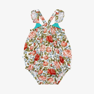 Girl's Bamboo Henley Ruffled Cap Sleeve Bubble Romper - Alma (Floral) Baby One-Pieces