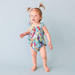 Girl's Bamboo Henley Ruffled Cap Sleeve Bubble Romper - Wave (Surfboards) Baby One-Pieces