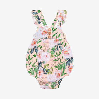 Girl's Bamboo Henley Ruffled Cap Sleeve Bubble Rompers - Harper (Floral) Baby One-Pieces