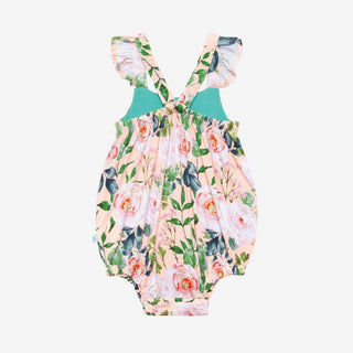 Girl's Bamboo Henley Ruffled Cap Sleeve Bubble Rompers - Harper (Floral) Baby One-Pieces